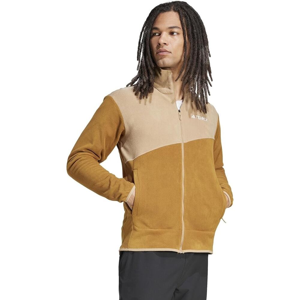 Adidas Terrex Men's Size 2XL Full-Zip Fleece Jacket Tan - Hiking Polarfleece Zip - Picture 5 of 7